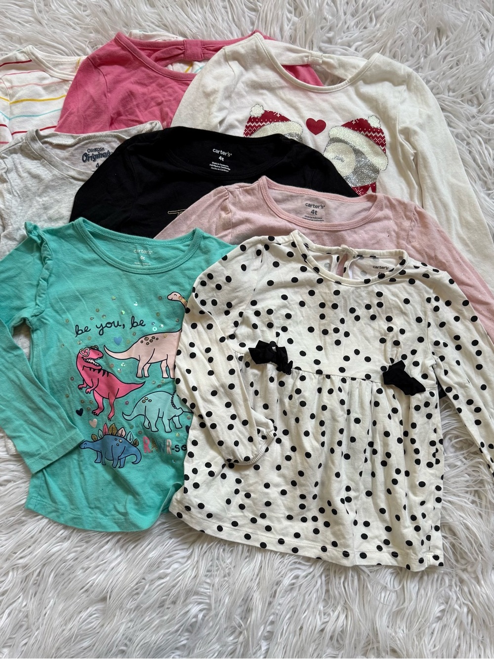 Carter's Long-Sleeve Kids Tops — Teal, Cream Polka Dot, Pink, Black